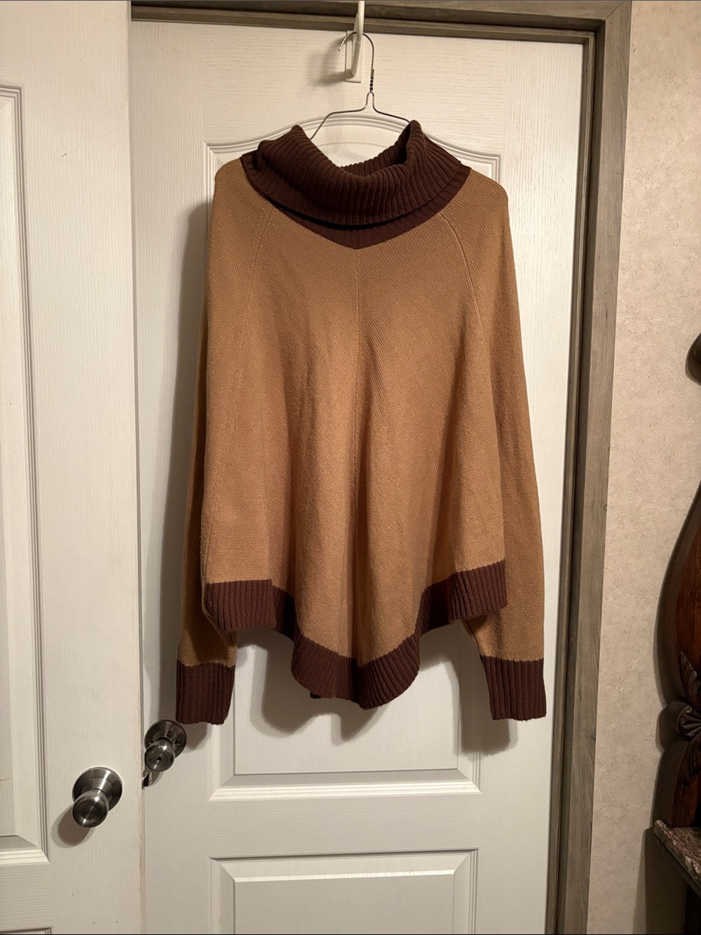 Charlie Paige Two-Tone Camel and Chocolate Turtleneck Sweater Poncho